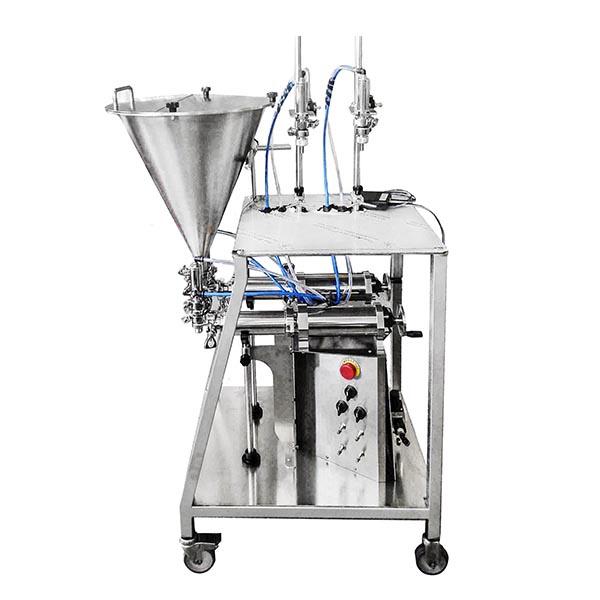 Double volumetric filler with wheels for the dosing of oil and vinegar