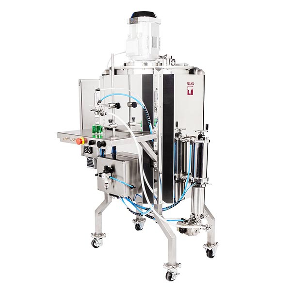 Hopper with turboemulsifier and dosing system for dense products